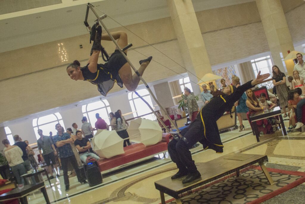 Acrobatic show performing at a shopping mall