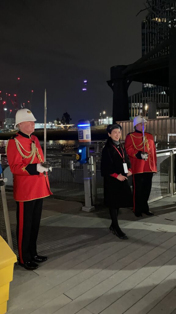 Traditional Military Sword soldiers welcoming guests to the Silver Sturgeo at the Thames in London