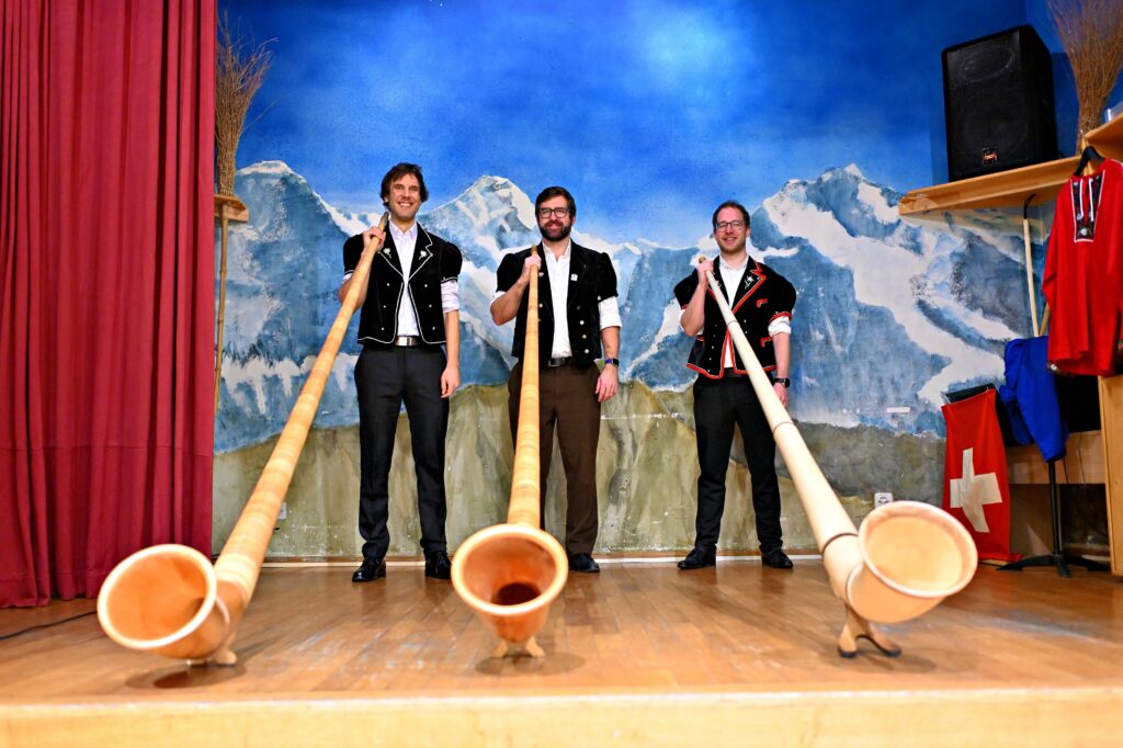 Alphorn Trio welcoming guests at the corporate event